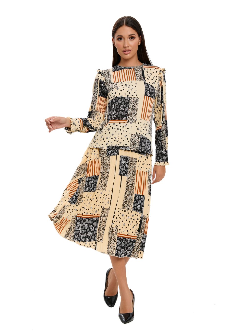 Abstract Print Two Piece Midi Dress Set