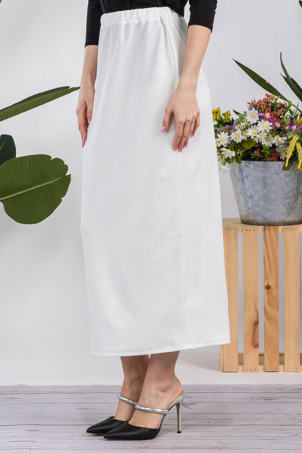 NEW COLORS- LONG PENCIL SKIRT -WITH ELASTIC WAIST BAND