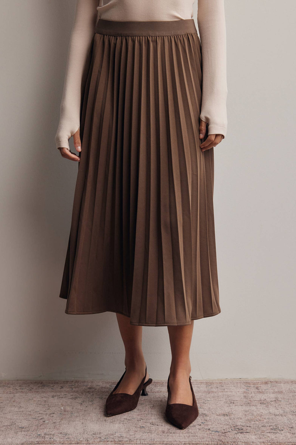 Stretch Pleated Midi Skirt FSK0027