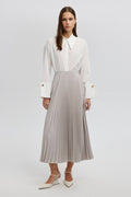 High-Waist Pleated Maxi Skirt – Elegant Flowy A-Line Skirt