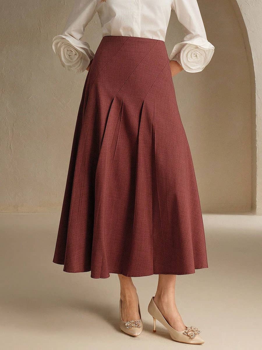 Elegant Asymmetrical Midi Pleated Skirt