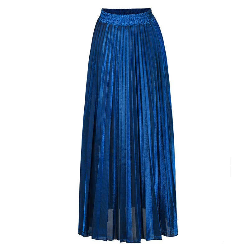 Metallic Elastic waist pleated skirt