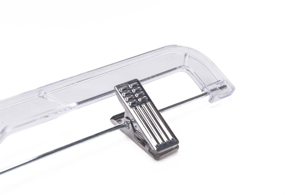 P022 Clear Crystal Plastic Skirt Hanger with Clips 100 pc