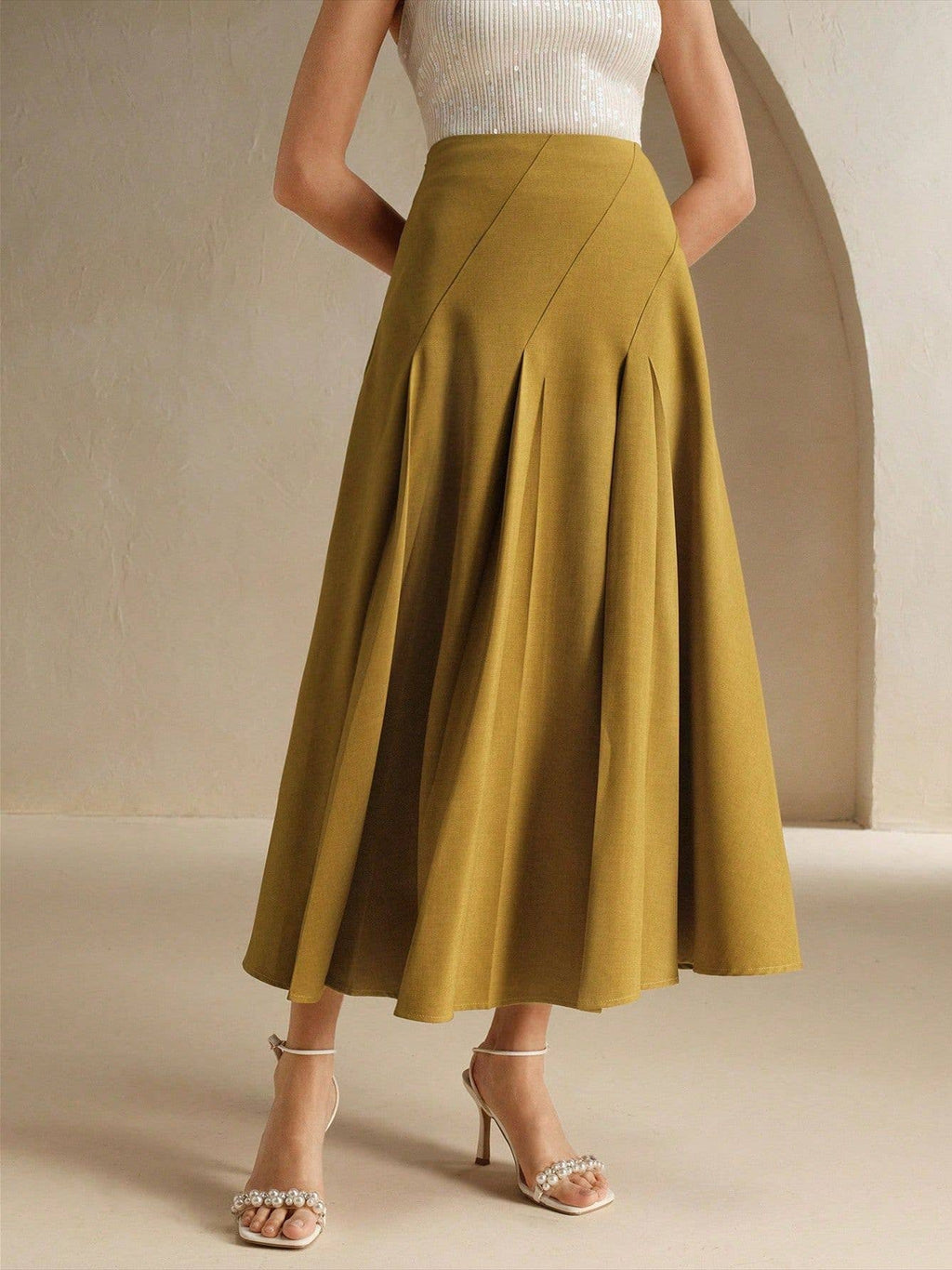 Elegant Asymmetrical Midi Pleated Skirt