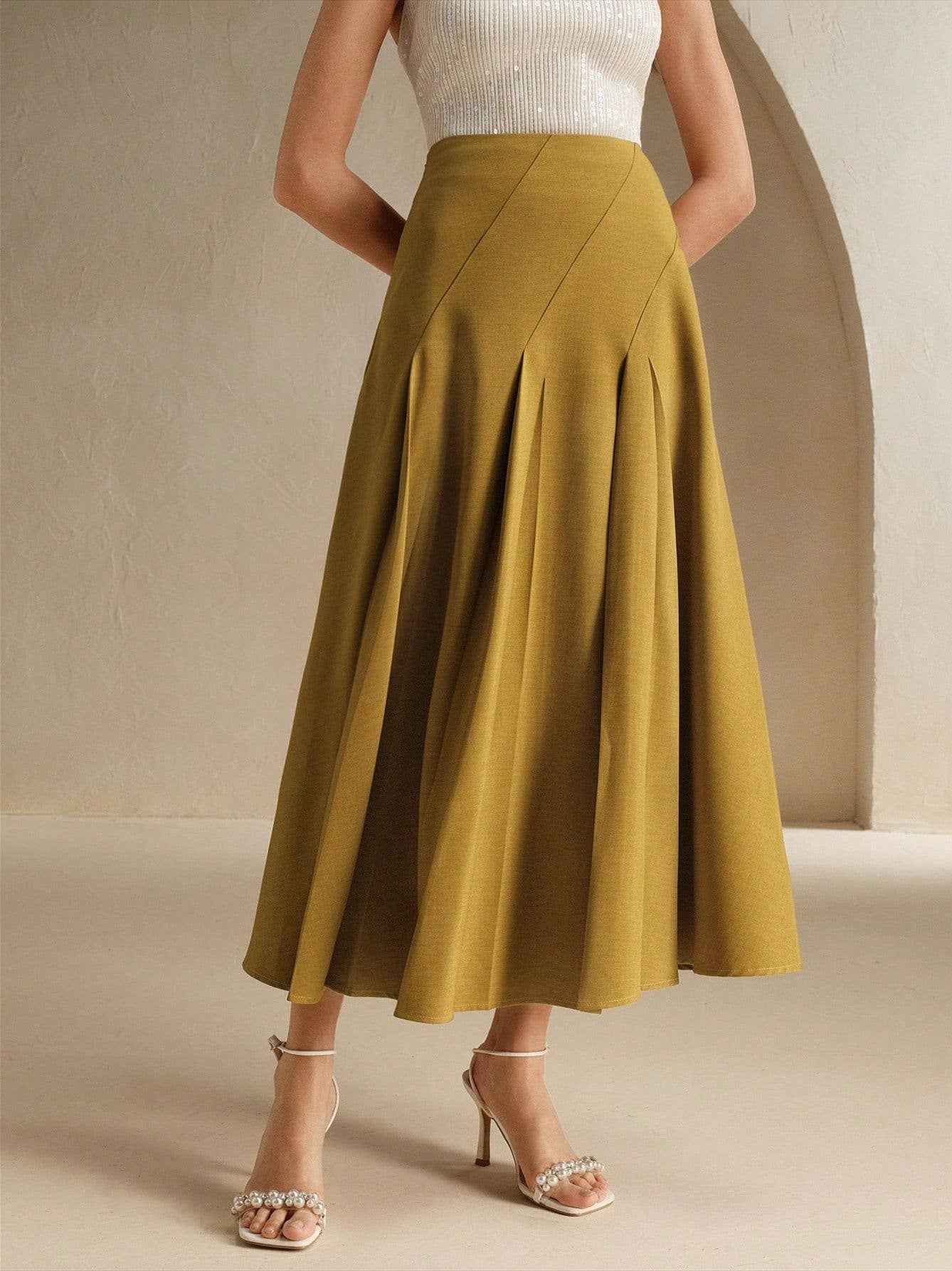 Elegant Asymmetrical Midi Pleated Skirt