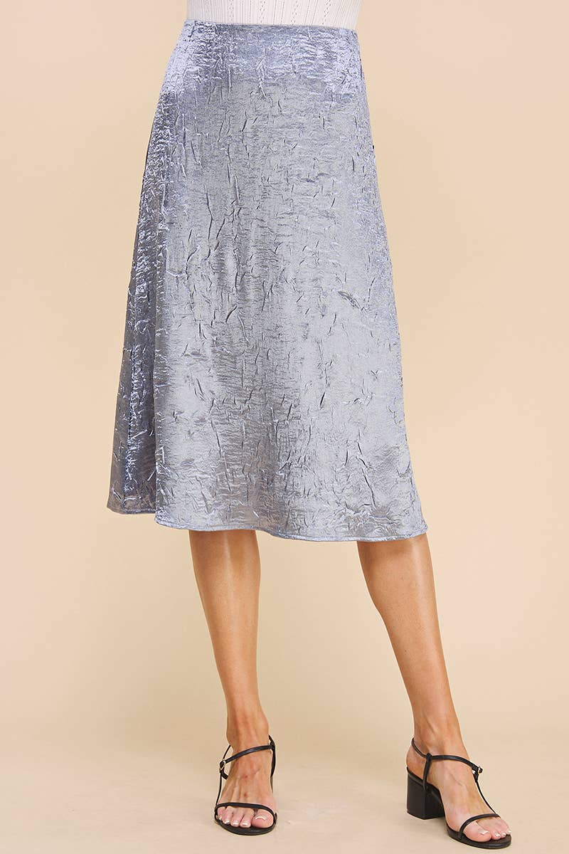 A-Lined Midi in Crinkled Stretch Satin
