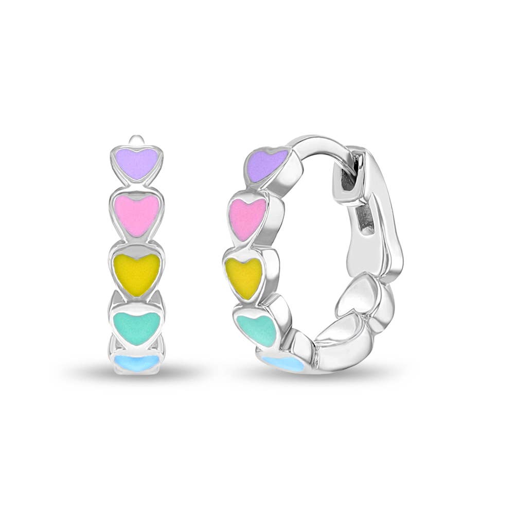 Heart 9mm Baby / Kids Earrings Hoop Enamel - Sterling Silver