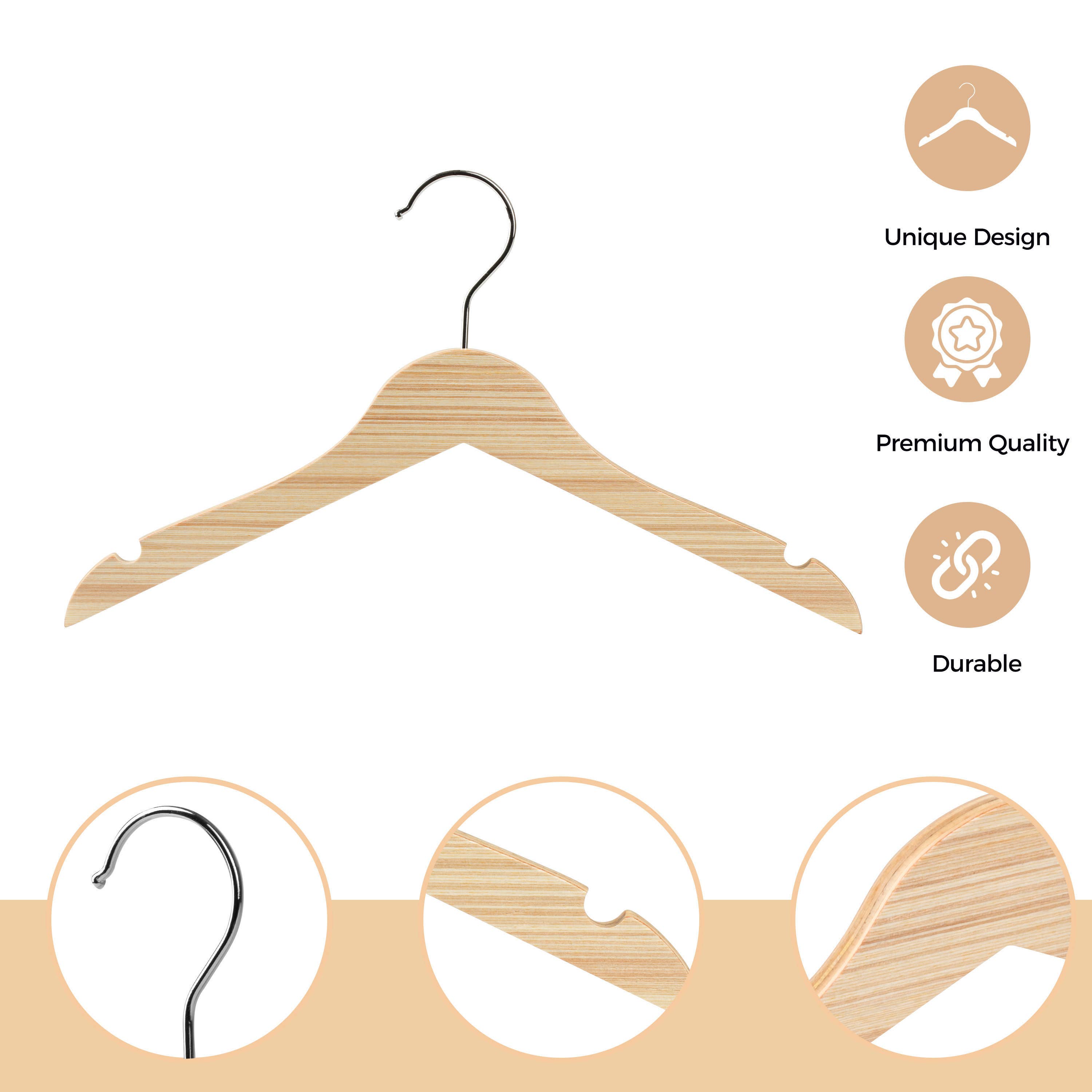 WLMK32-NT – 12" Slim Natural Kids Wooden Hangers – 100-Pack