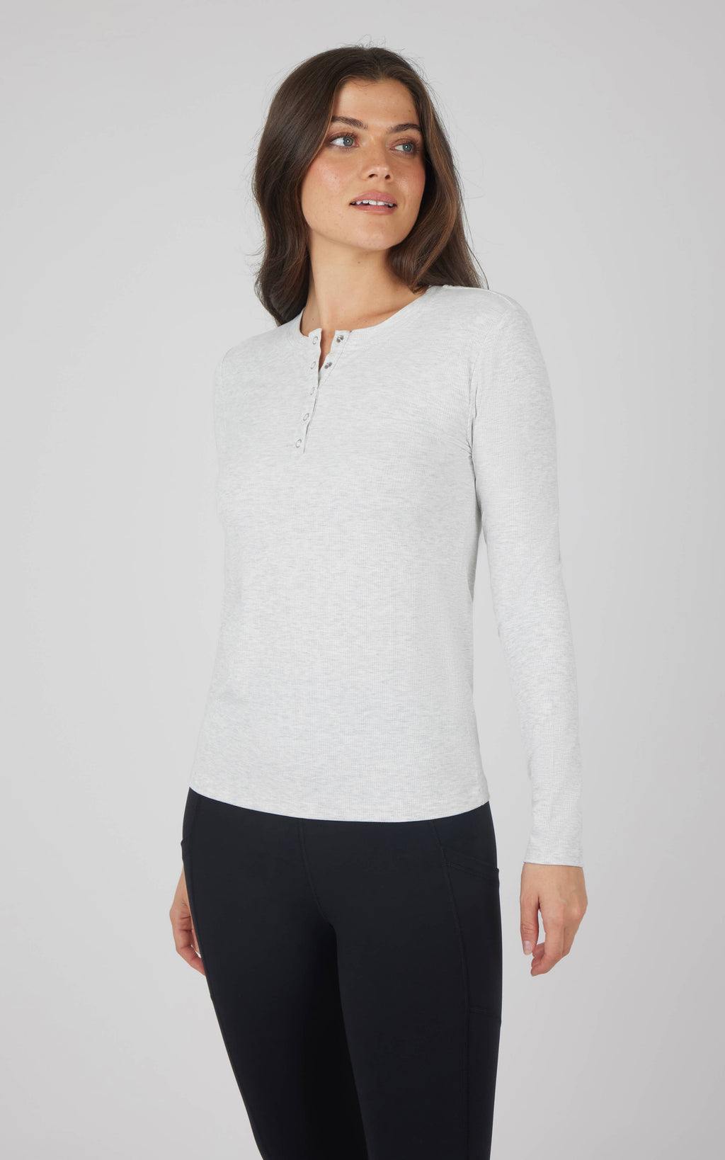 Yogalicious Women's Rib Henley Long Sleeves Top