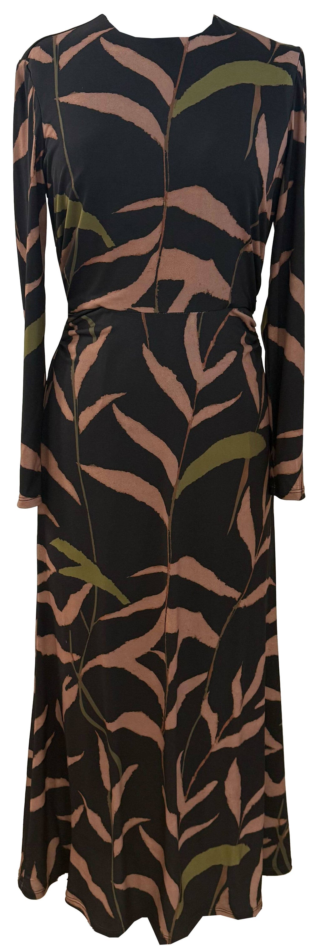 Abstract Print Long Sleeve Midi Dress