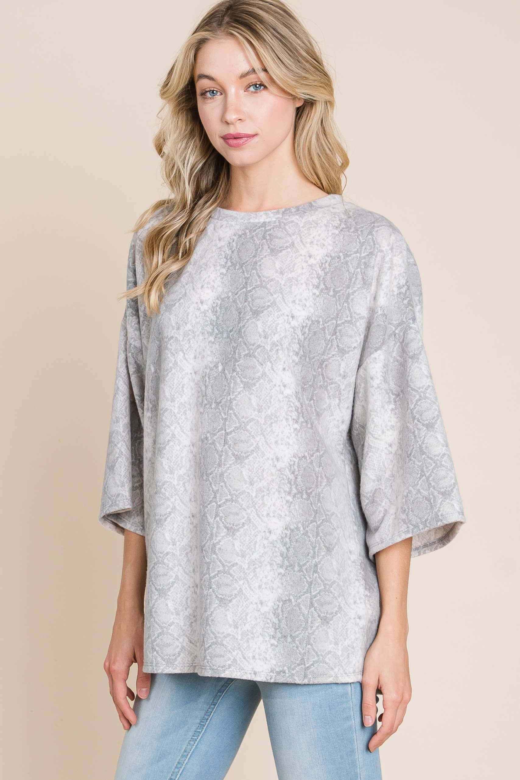 TL1224 BRUSHED KNIT SNAKESKIN TUNIC