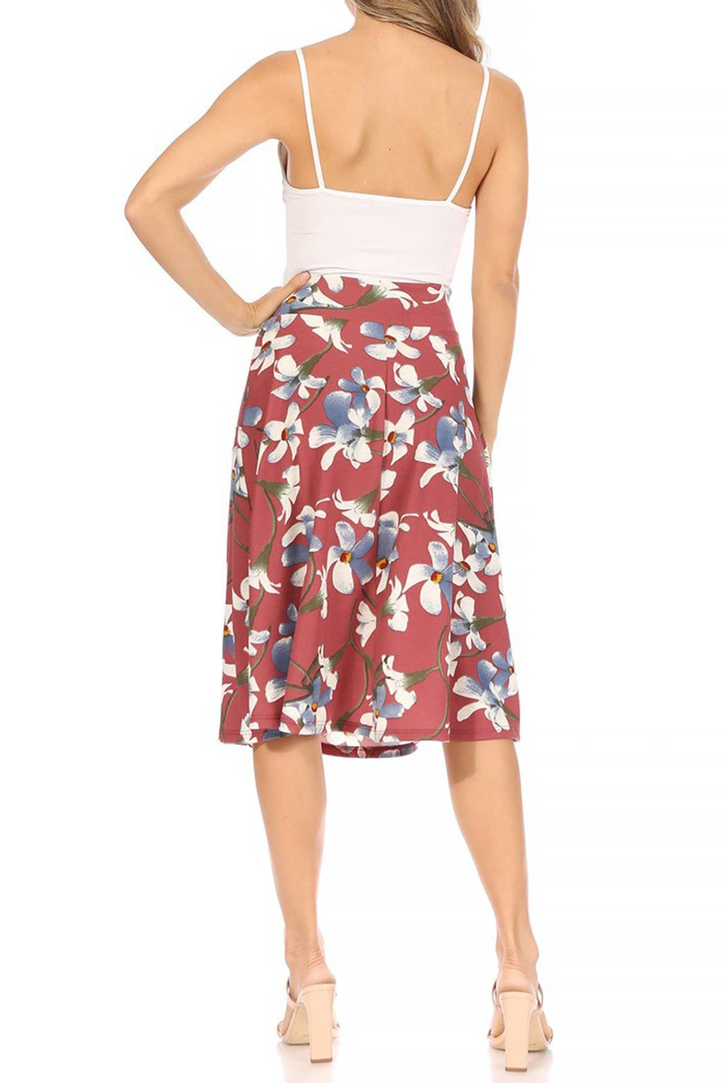 Women's Casual Floral Tie Belted Knee Length Midi Skirt