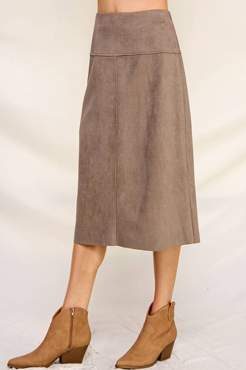 Constructed Soft Microsuede Midi Skirt