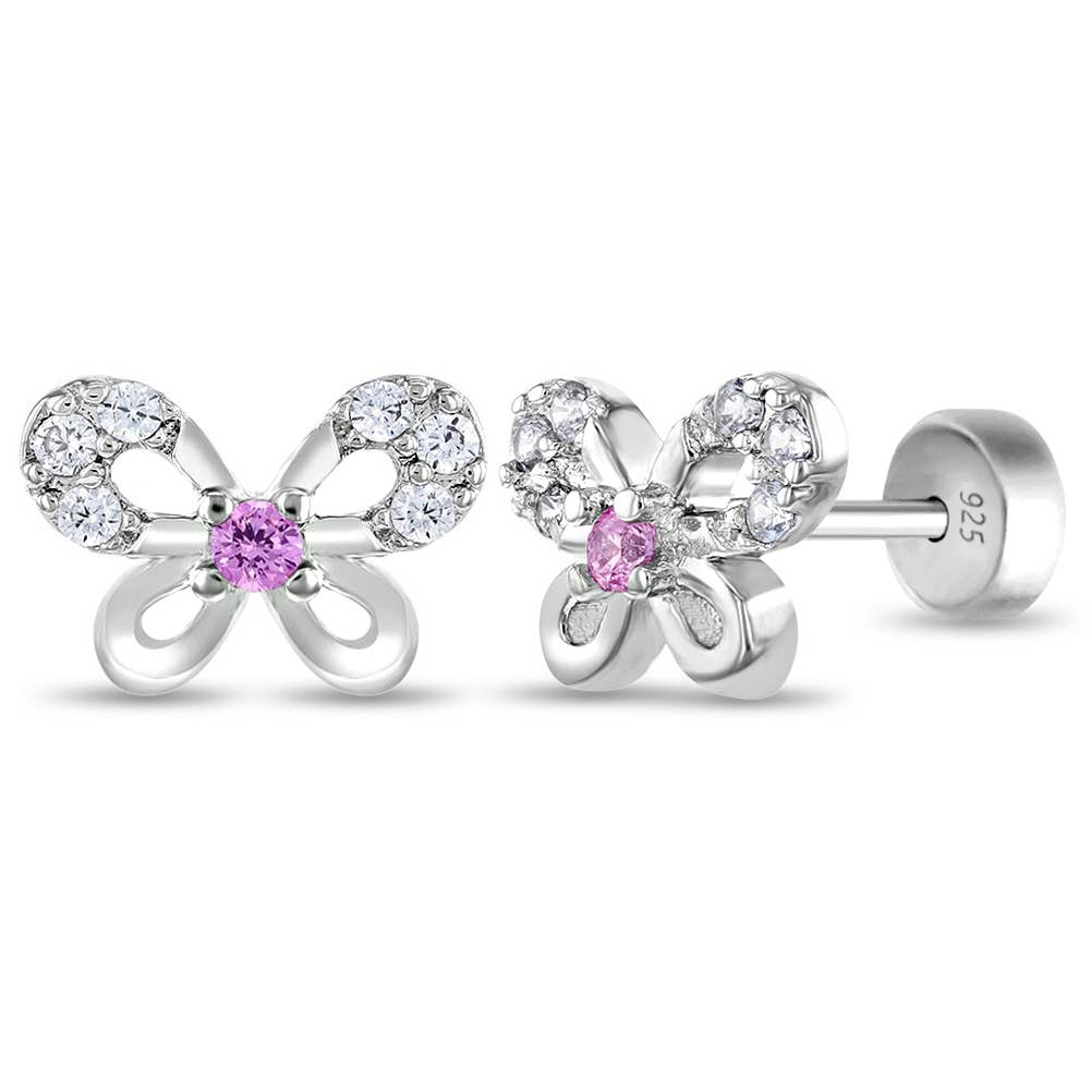 CZ Petite Butterfly Baby / Kids Earrings - Sterling Silver