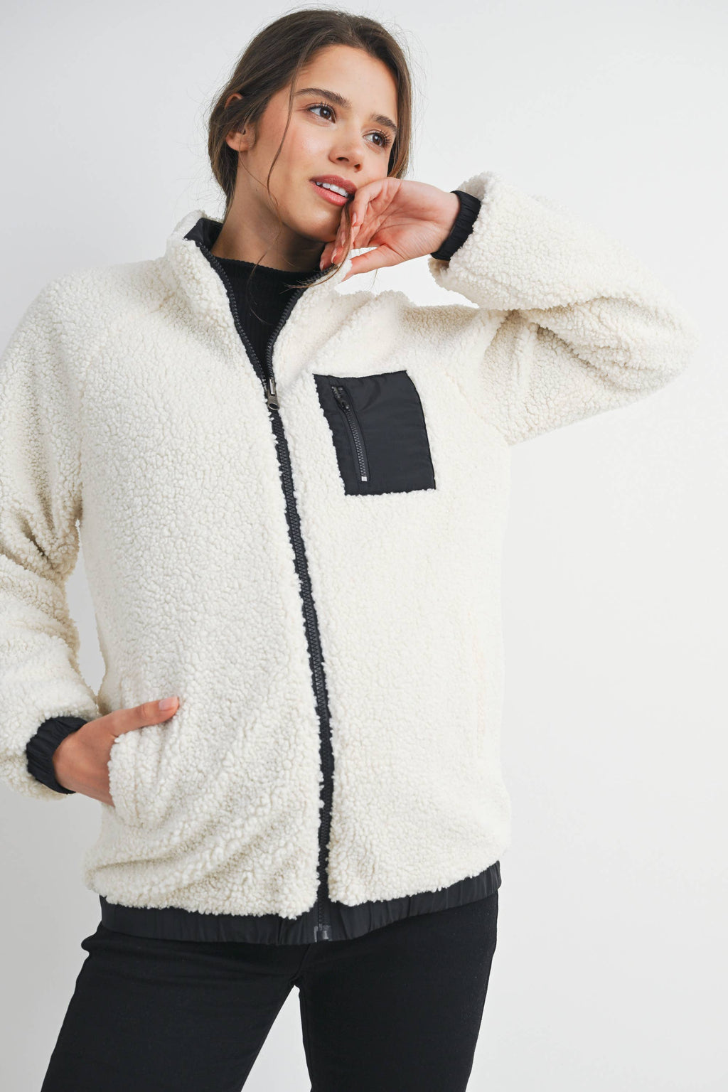 Teddy Fleece Zip-Up Maternity Jacket