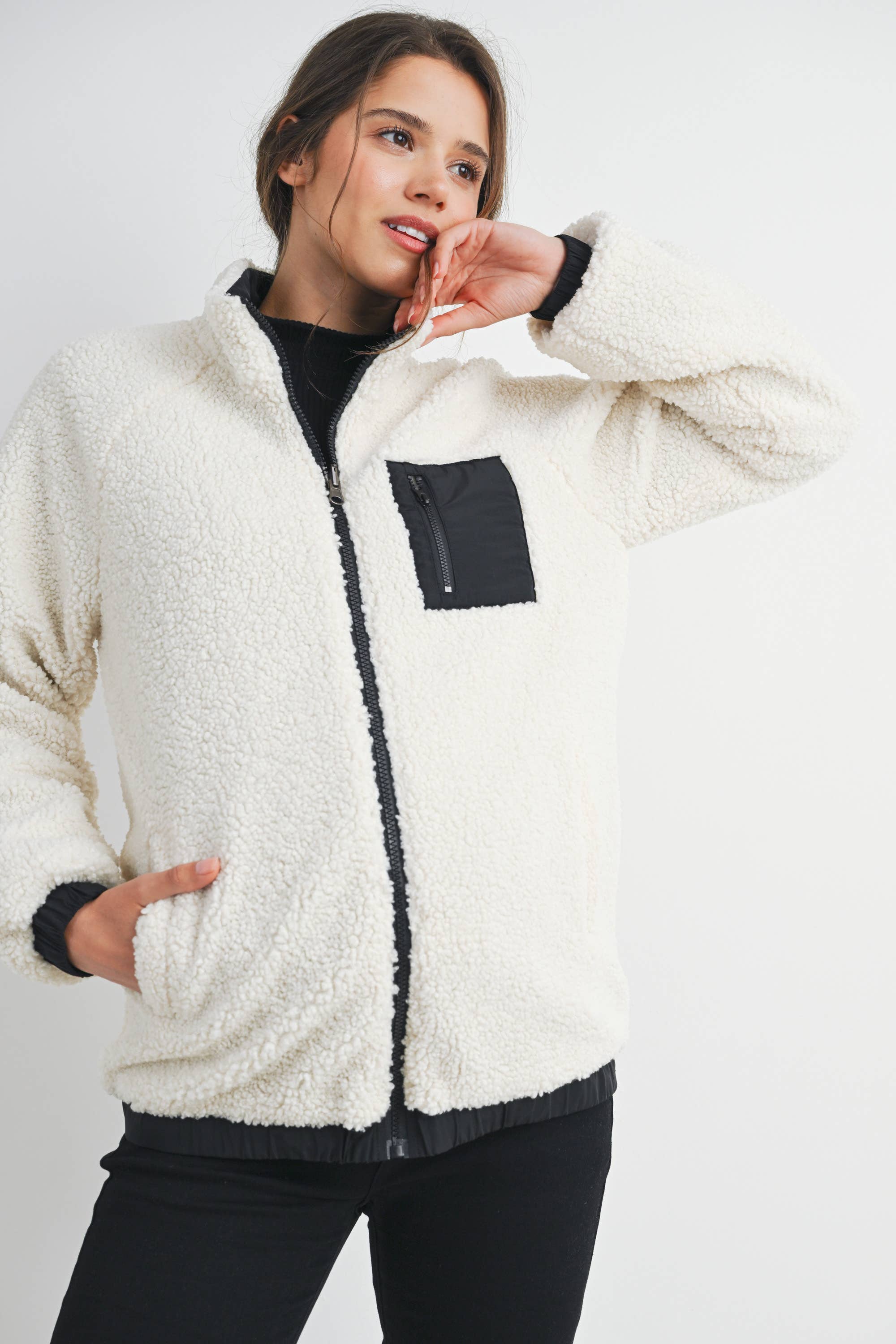 Teddy Fleece Zip-Up Maternity Jacket