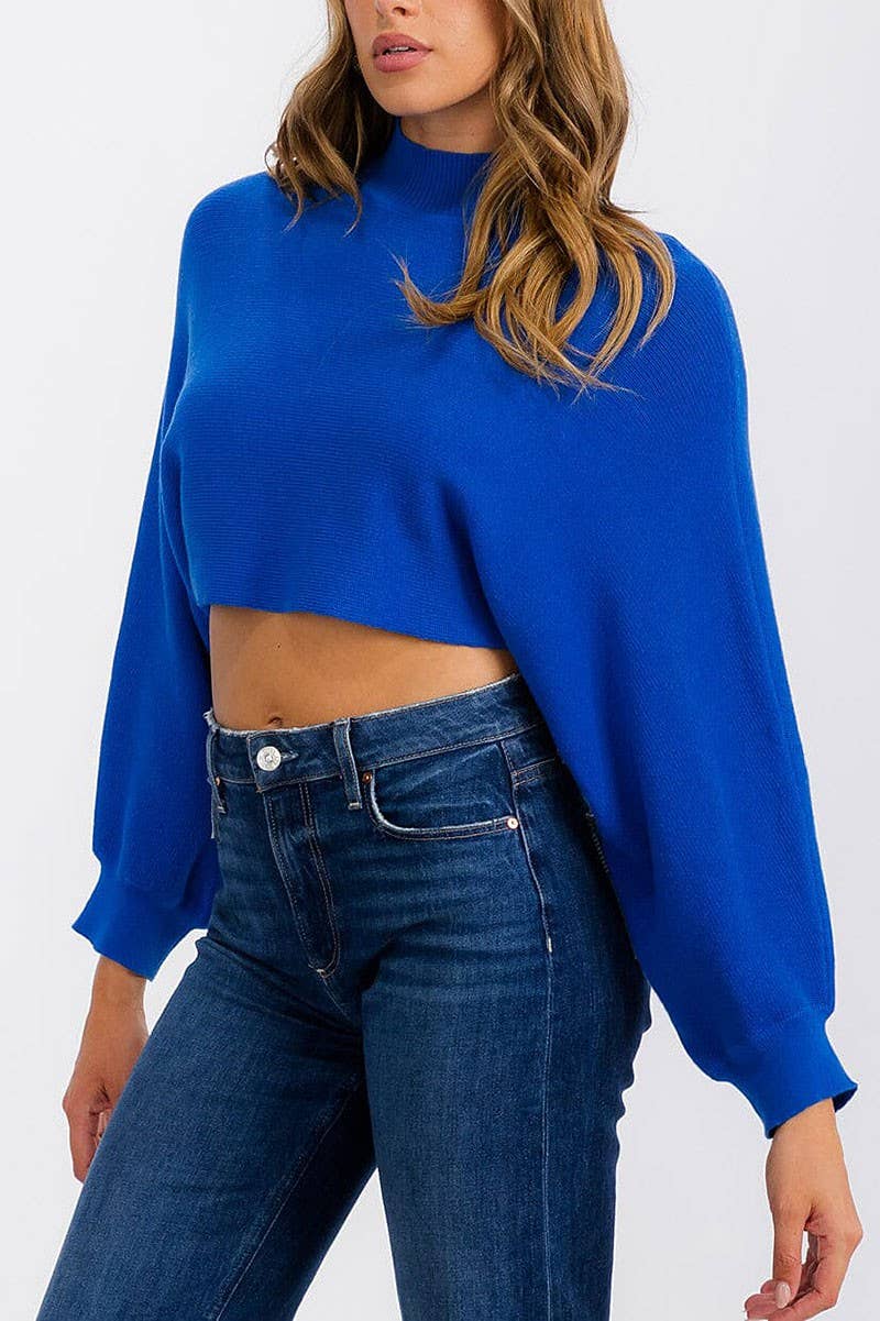 LONG SLEEVE MOCK NECK KNIT CROP TOP