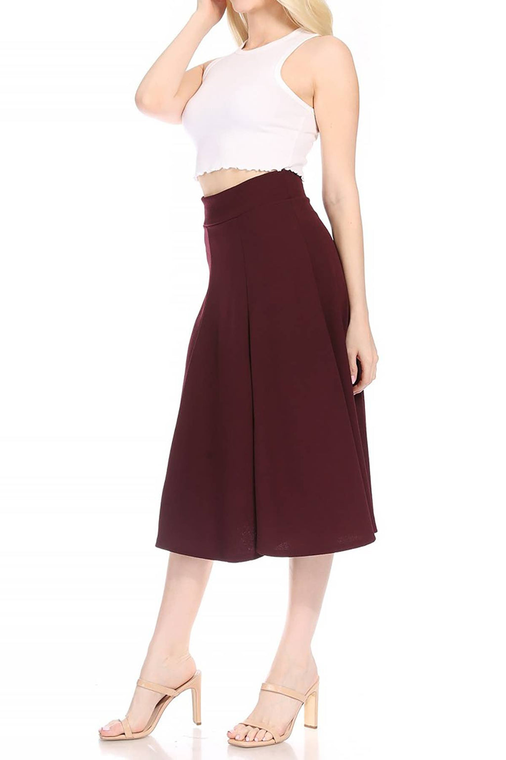 Women's Solid Flared Lightweight Long Midi A-line Skirt