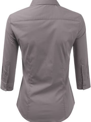 3/4 Sleeve Button Down Collar Shirt Blouse