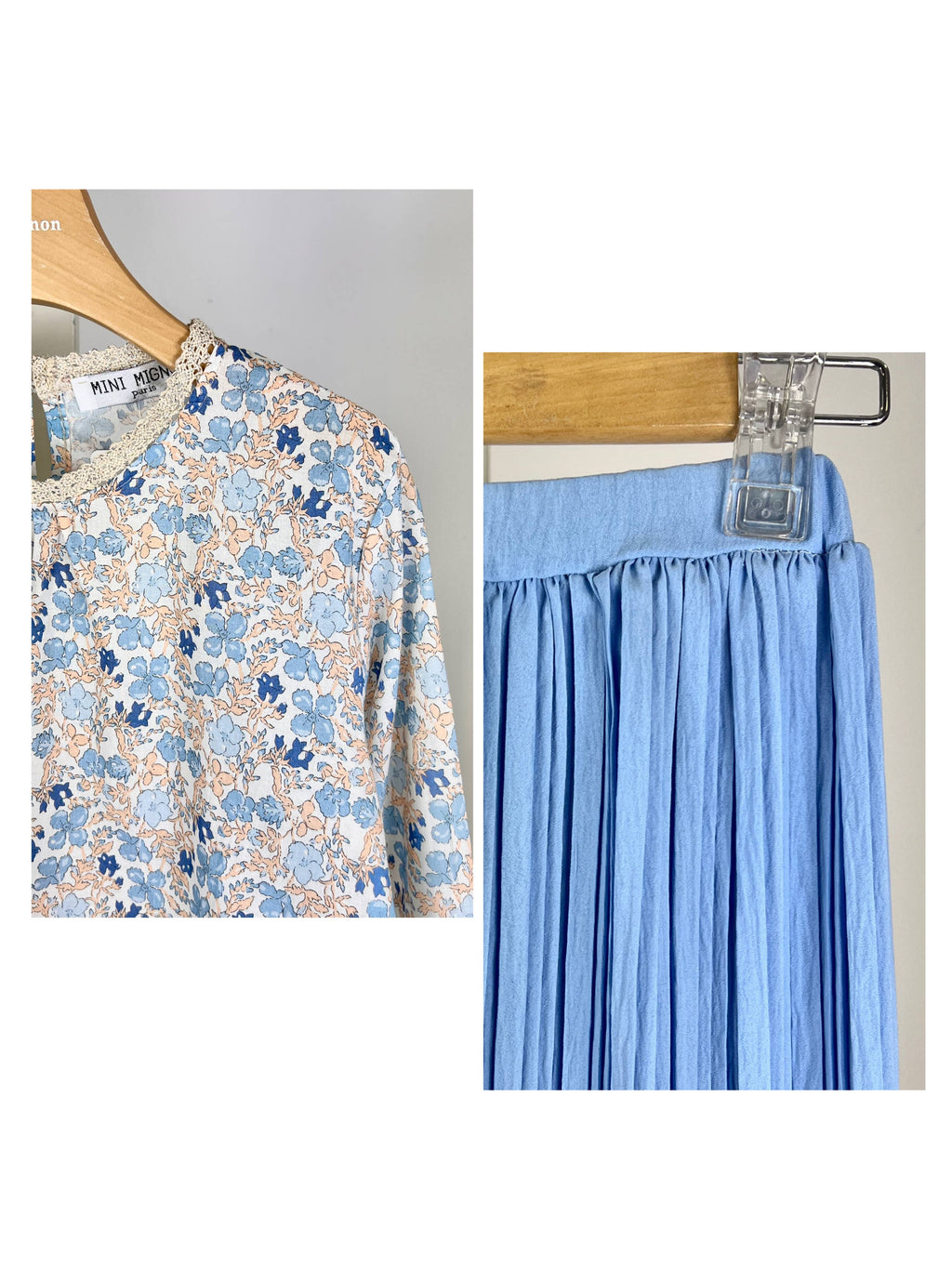 Floral cotton top and pleated skirt set for girl