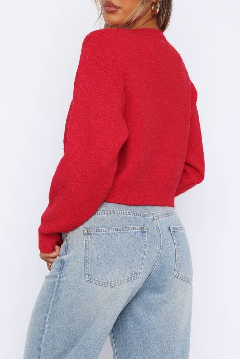 Plain R-neck button down knit cardigan