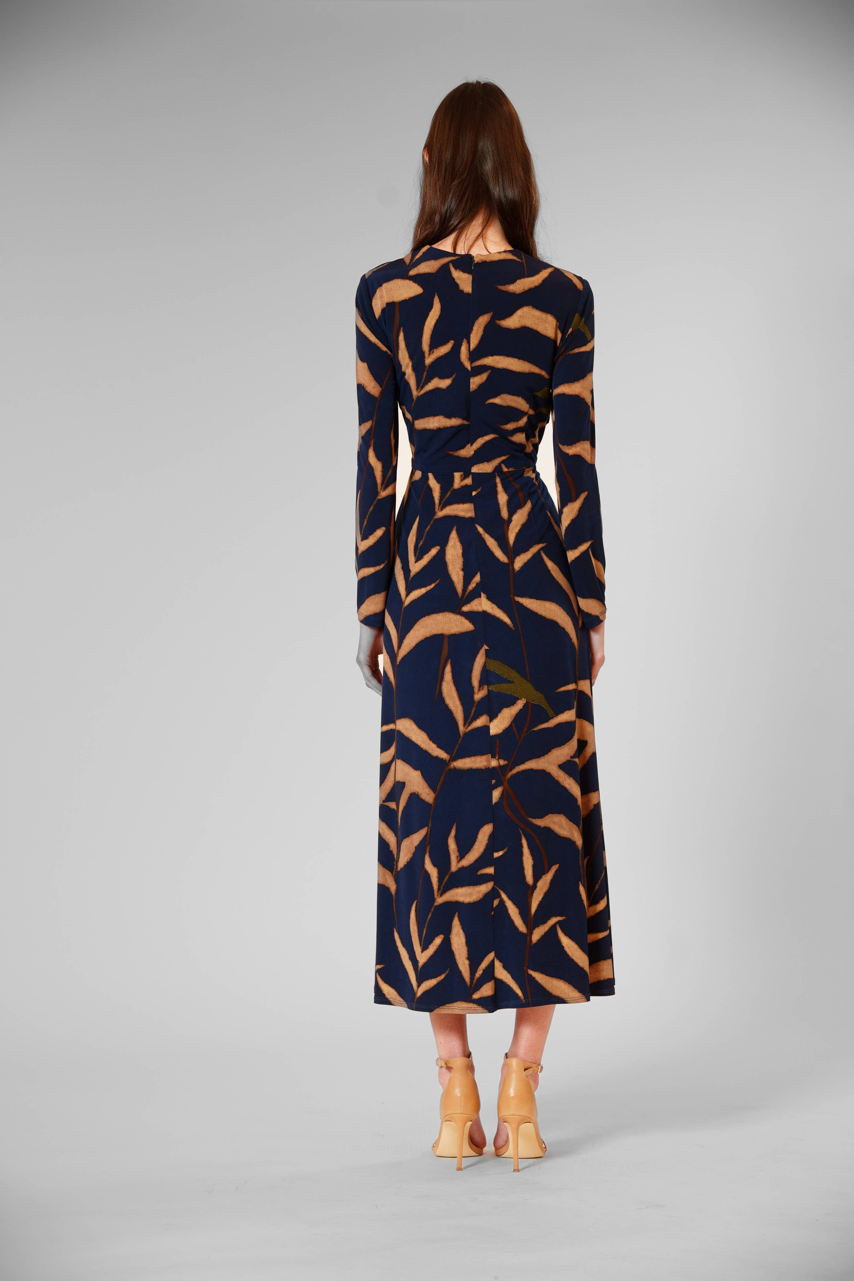 Abstract Print Long Sleeve Midi Dress