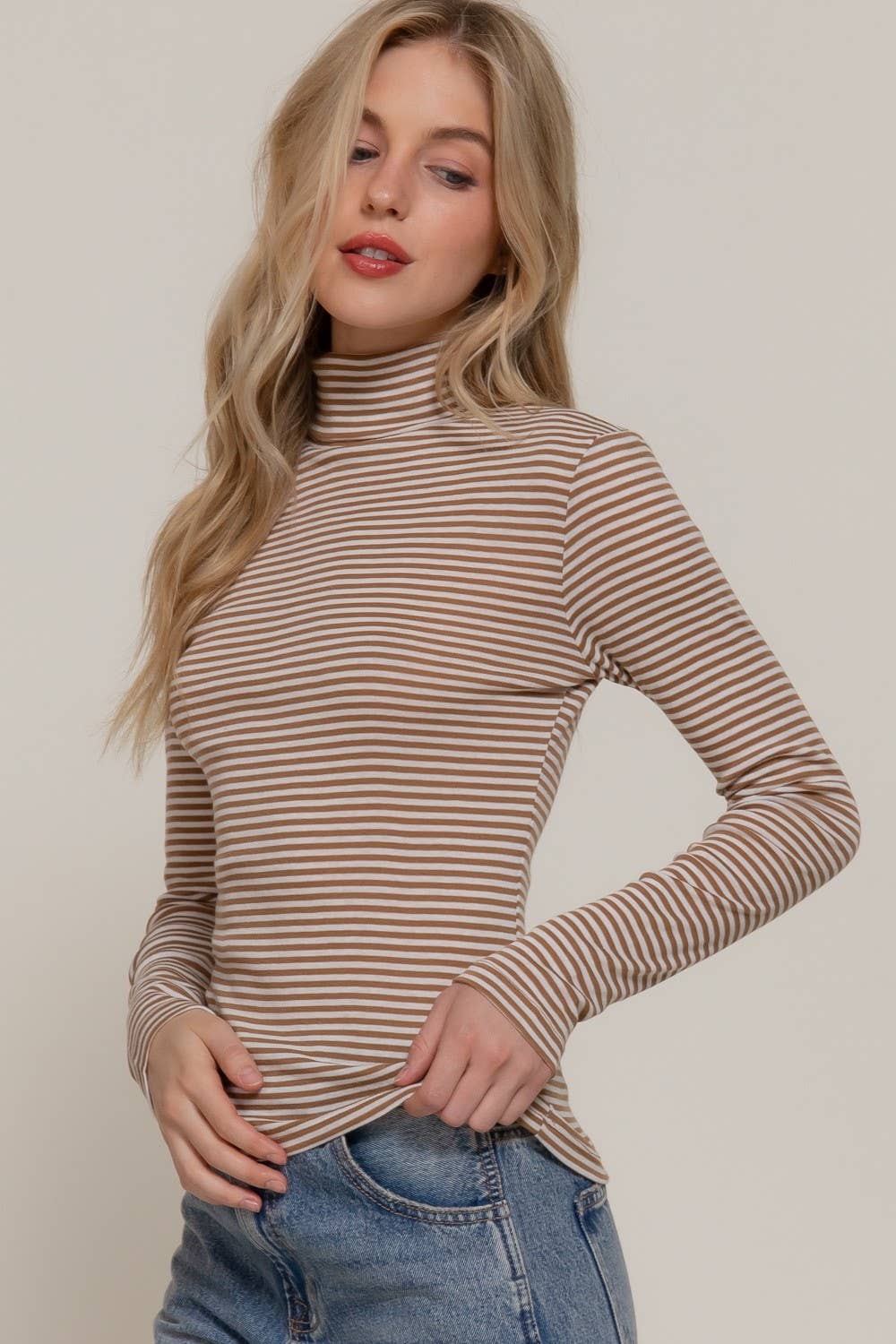 Long Slv Turtle Neck Y/d Stripe Top