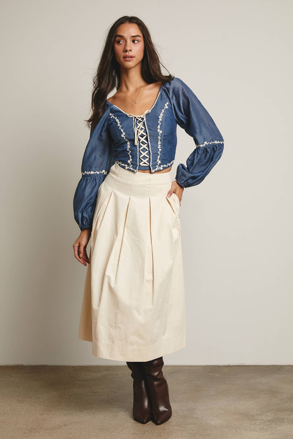 Pleated A-Line Midi Skirt