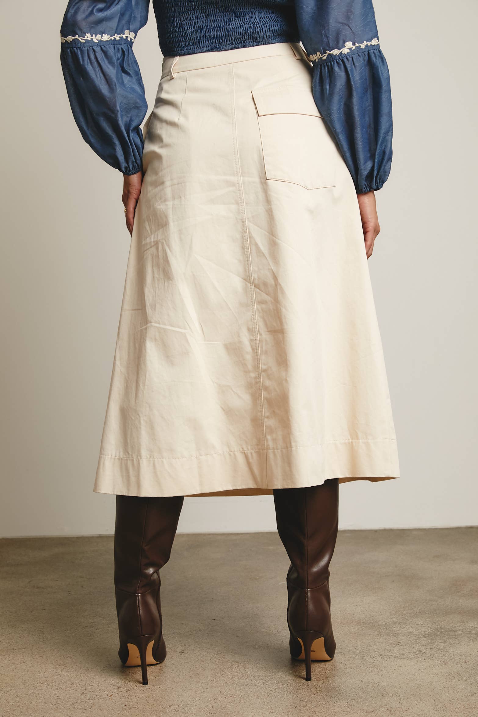 Pleated A-Line Midi Skirt