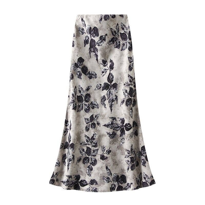 Satin Floral Print Skirt