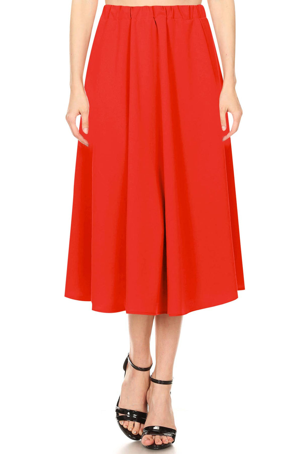 Women's Casual A-Line Pleated Solid Midi Skirt