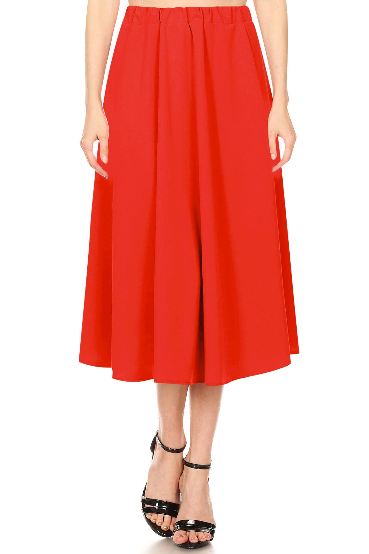 Women's Casual A-Line Pleated Solid Midi Skirt