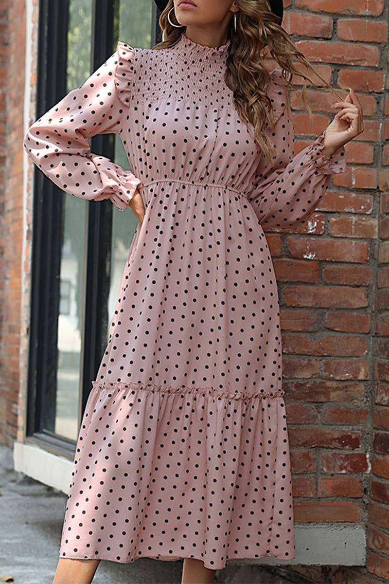 CWDMD0362_POLKA DOT LACED SHOULDER MAXI DRESS