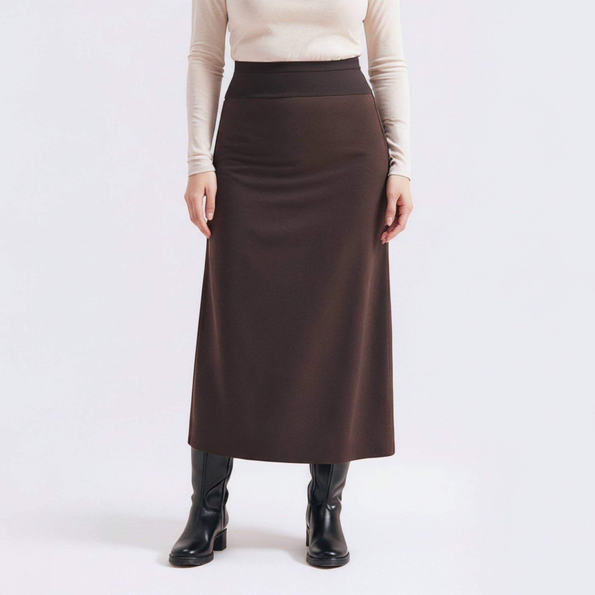 Maternity High Waist Stretch Knit Midi Skirt with Seamless S