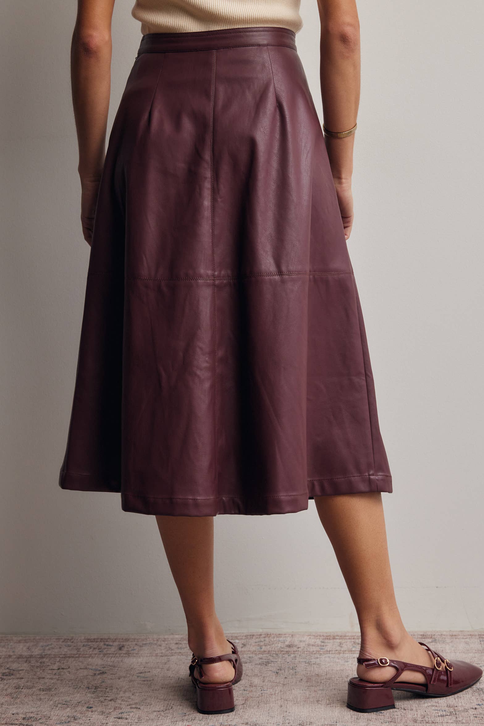 Faux Leather A-Line Midi Skirt FSK0026