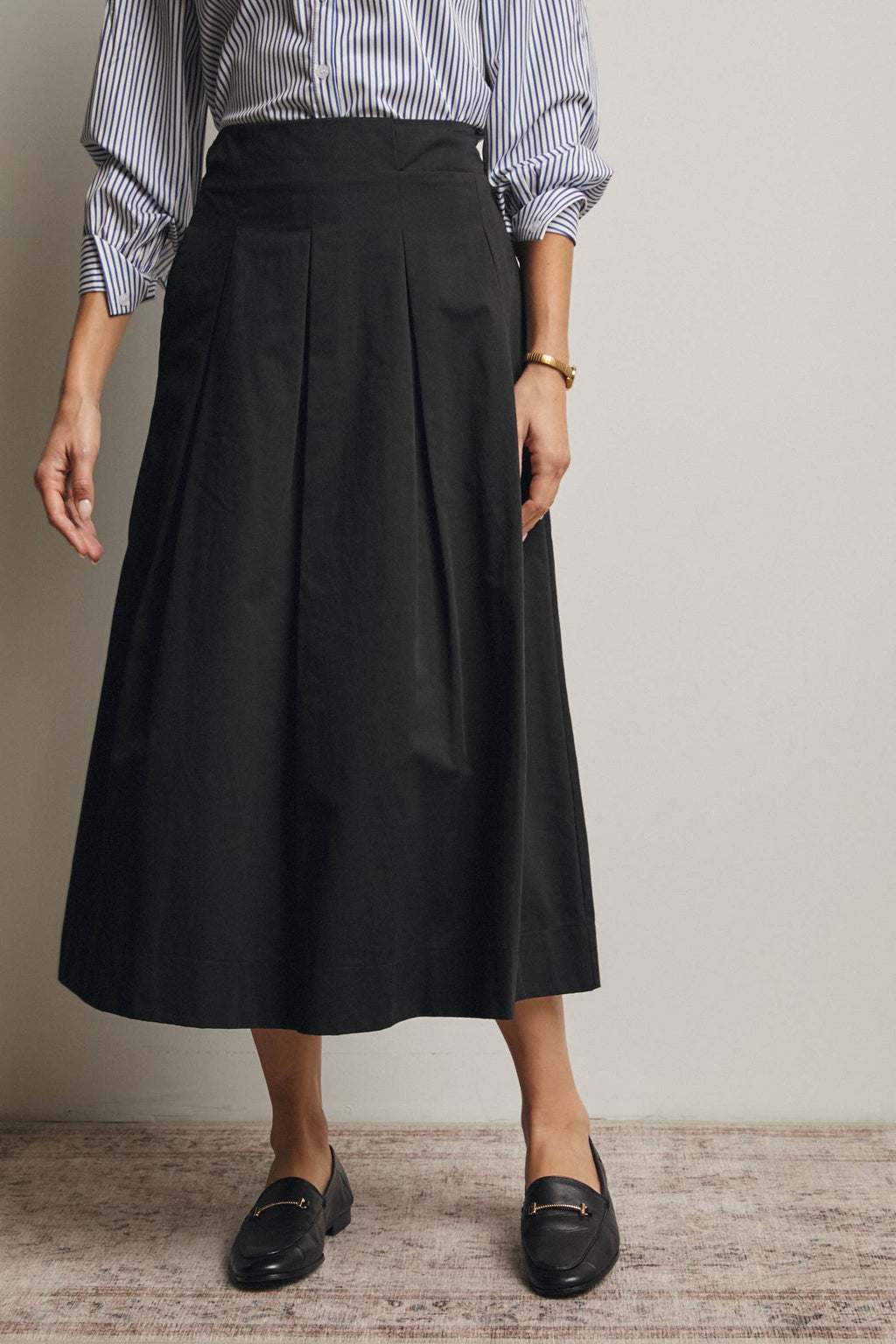 Pleated A-Line Midi Skirt