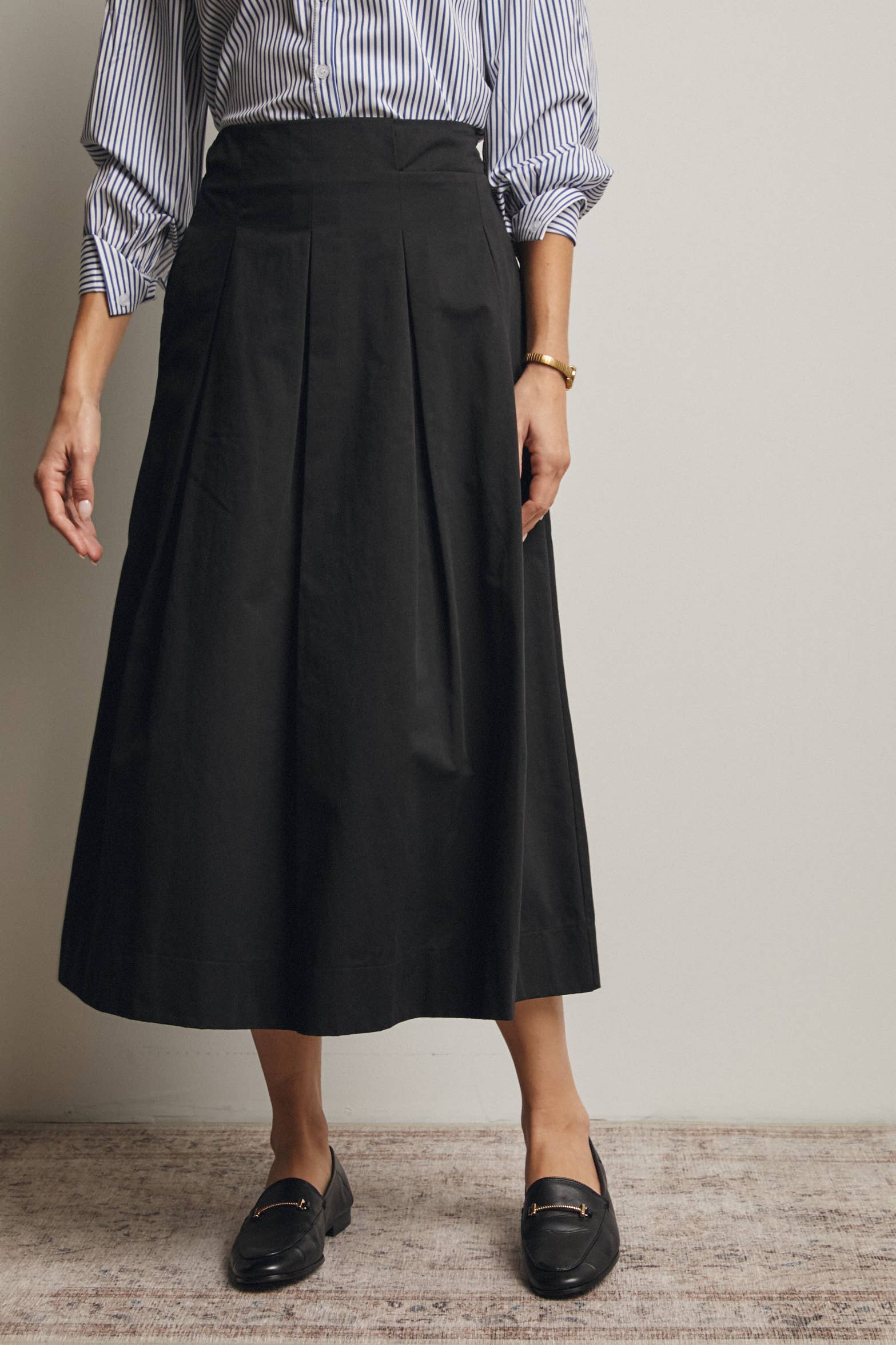 Pleated A-Line Midi Skirt