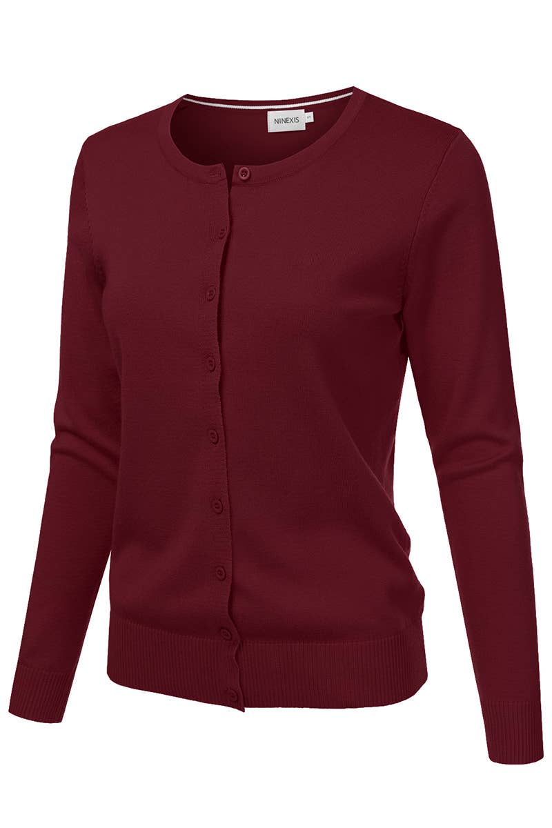 AWOCAL310_Button Down Soft Knit Long Sleeve Cardigan Sweater