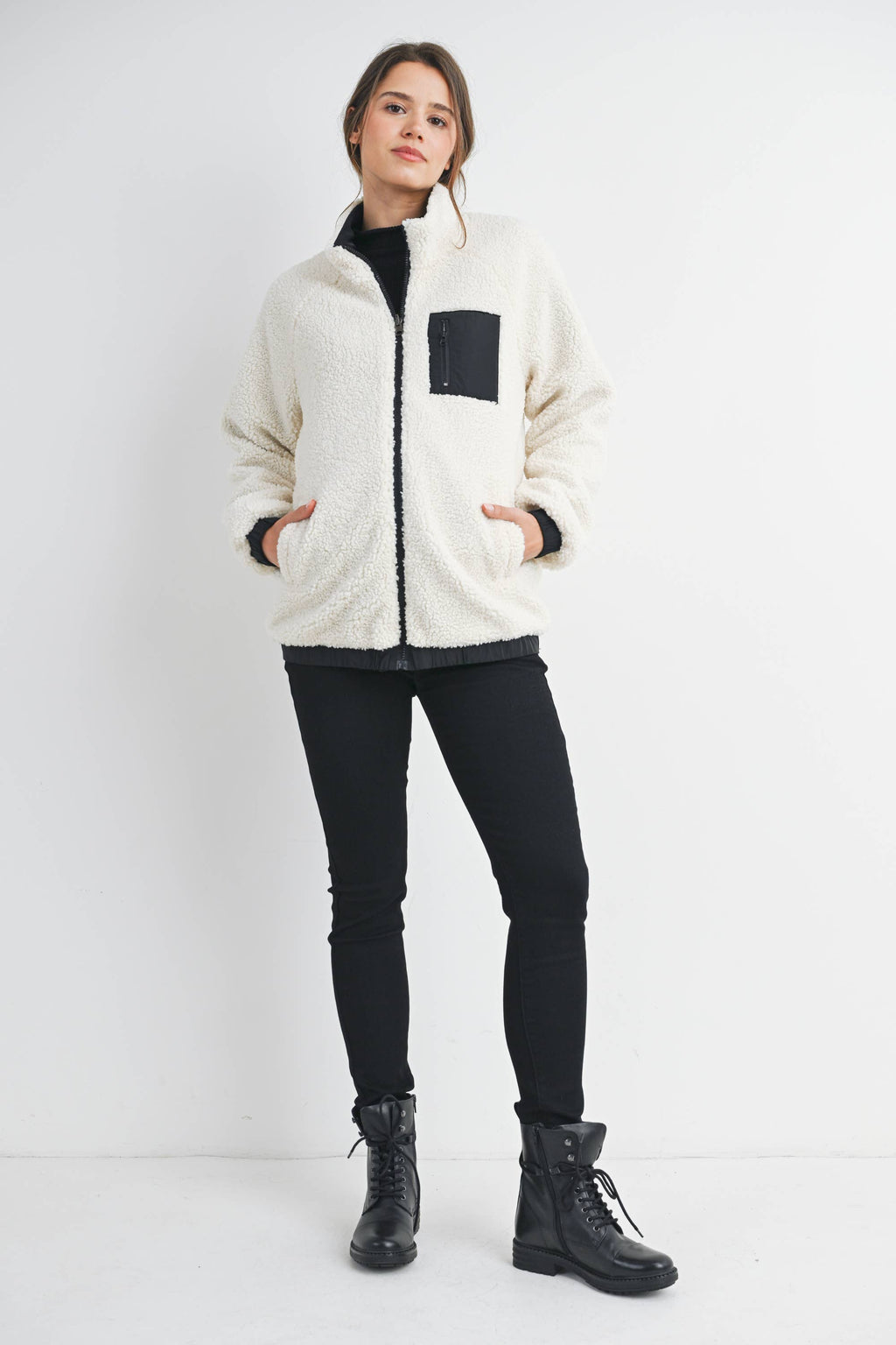Teddy Fleece Zip-Up Maternity Jacket