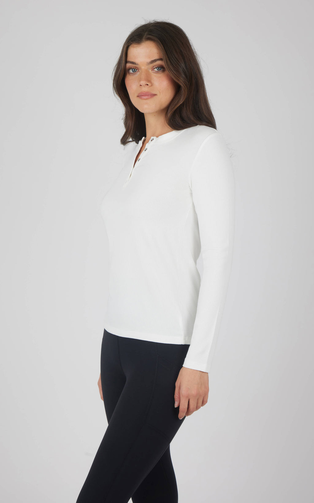 Yogalicious Women's Rib Henley Long Sleeves Top