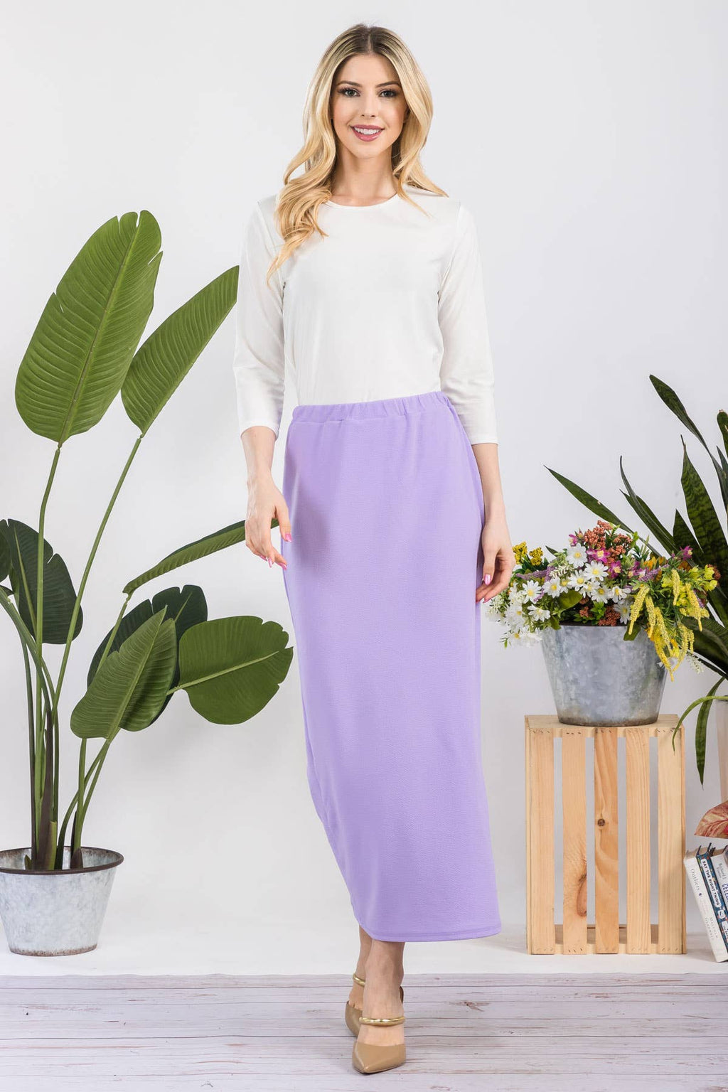 NEW COLORS- LONG PENCIL SKIRT -WITH ELASTIC WAIST BAND