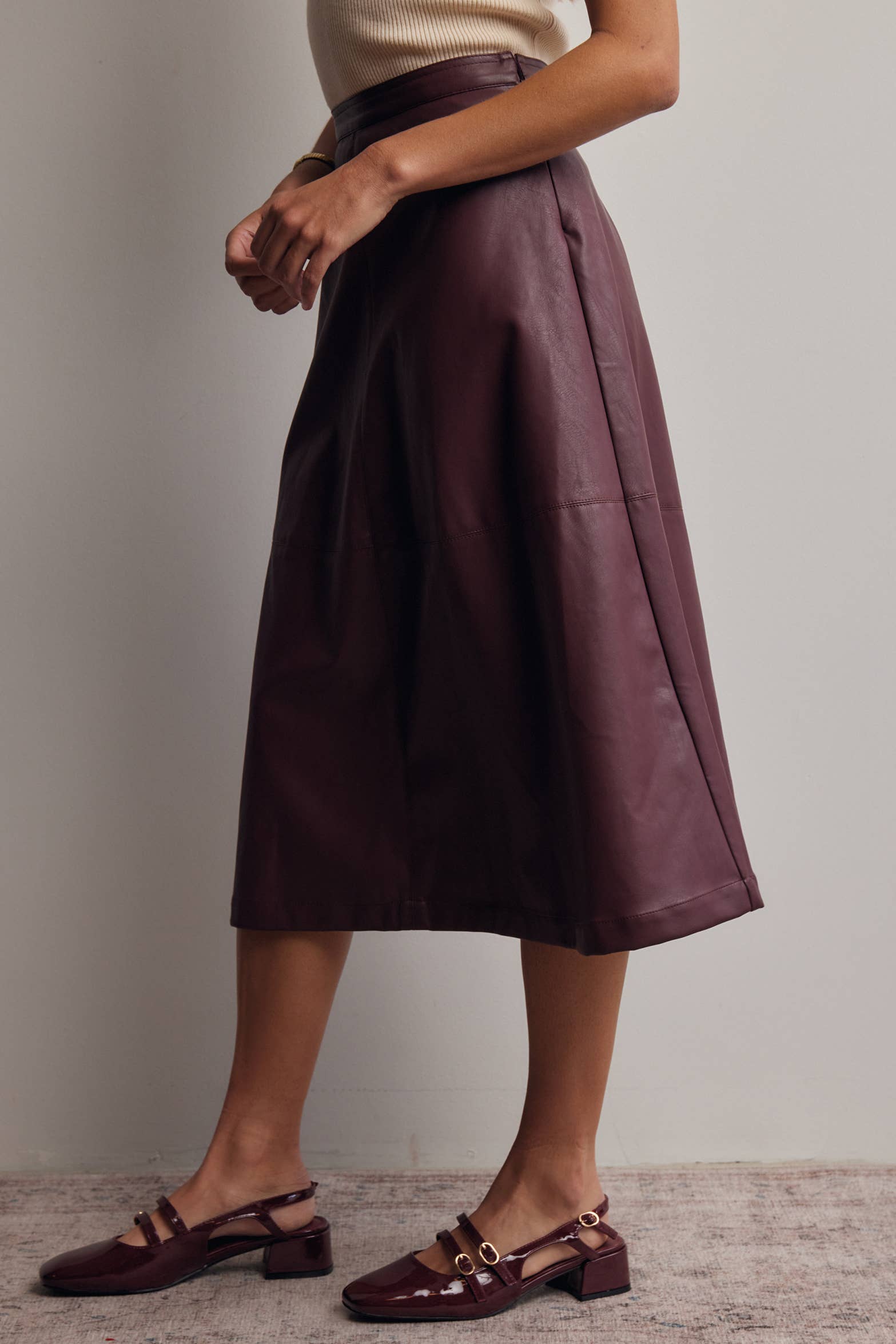 Faux Leather A-Line Midi Skirt FSK0026
