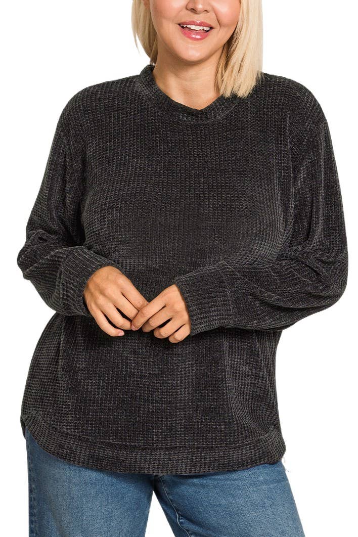 Plus Chenille Waffle Round Neck Sweater