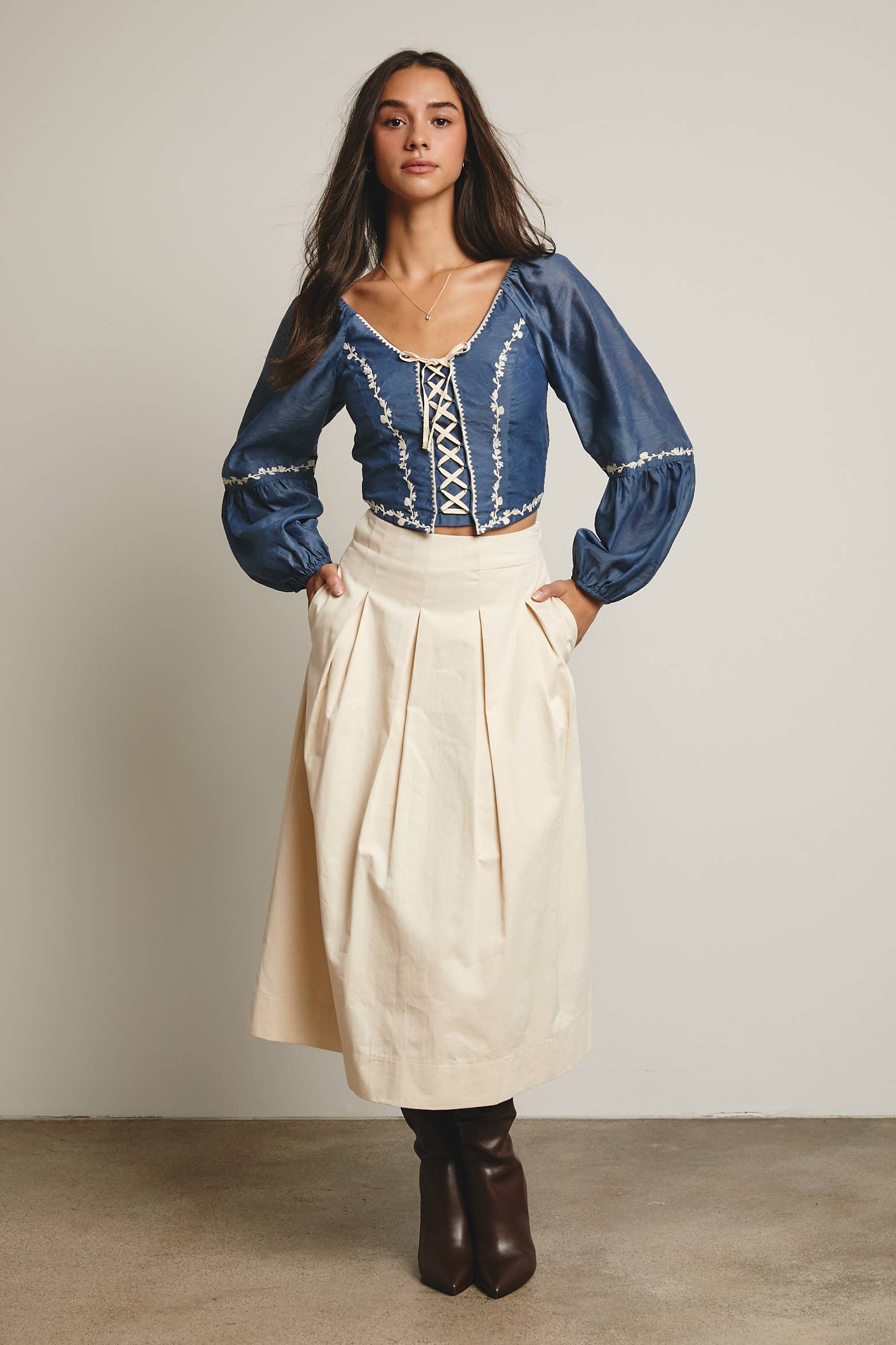 Pleated A-Line Midi Skirt