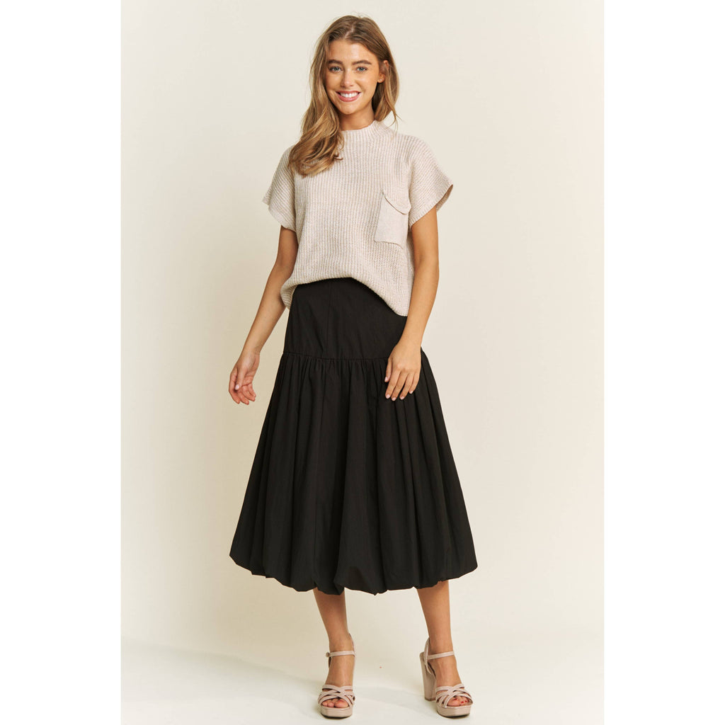 SOFT WOVEN SOLID BUBBLE BALLON MIDI SKIRT - Beige
