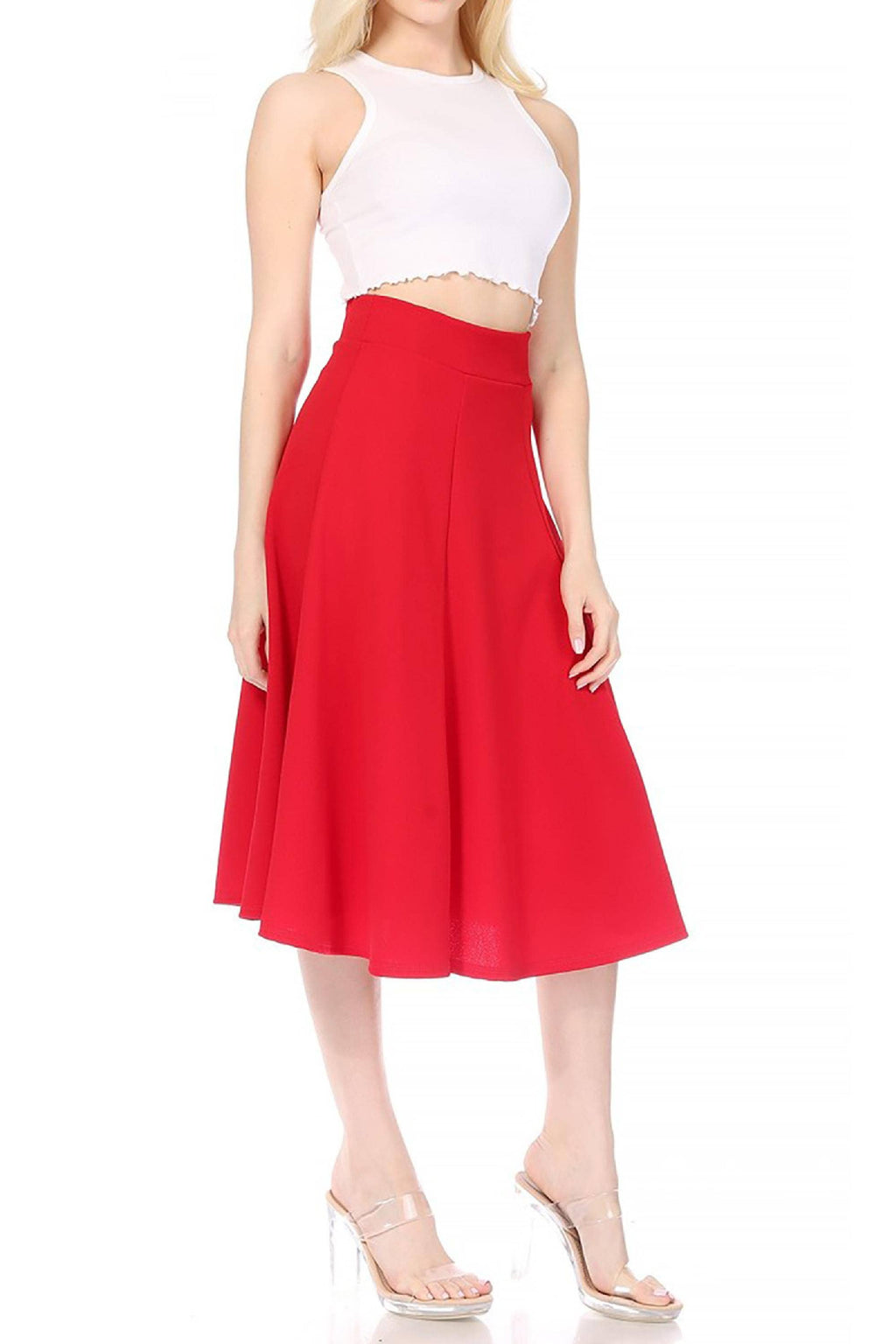 Women's Classic Solid Flared Midi A-Line Skirt
