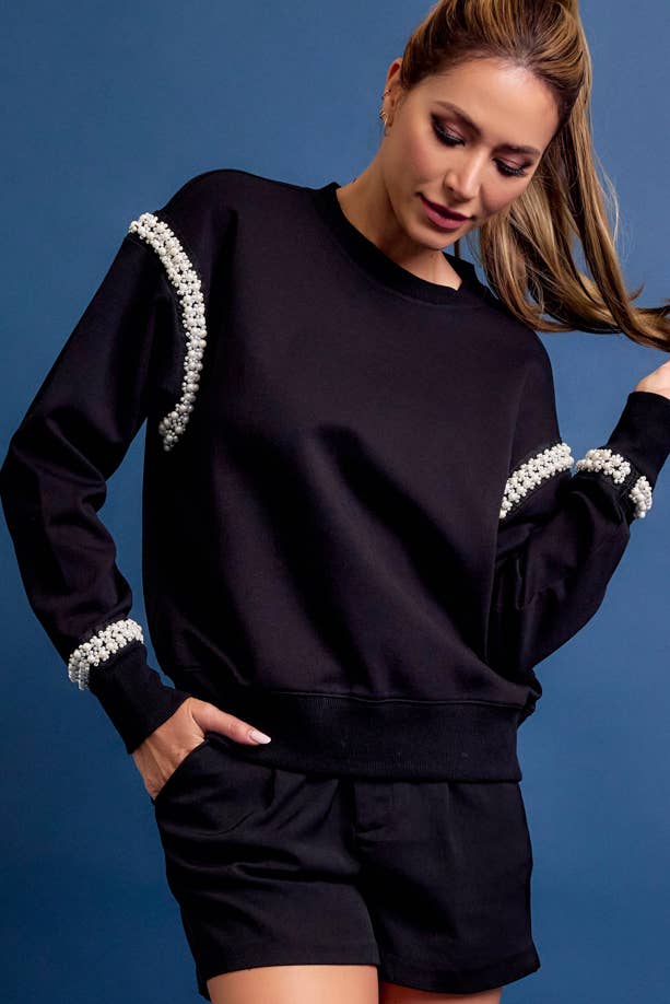 All Day Crew Neck Sweatshirt With Beaded Trim