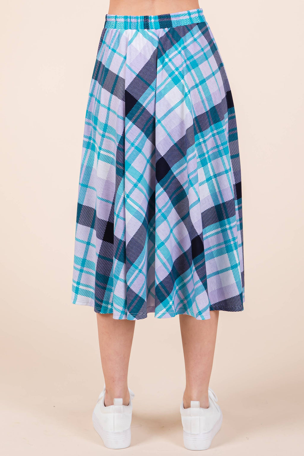 ETS-423AB Plaid T/R Span Midi Skirt