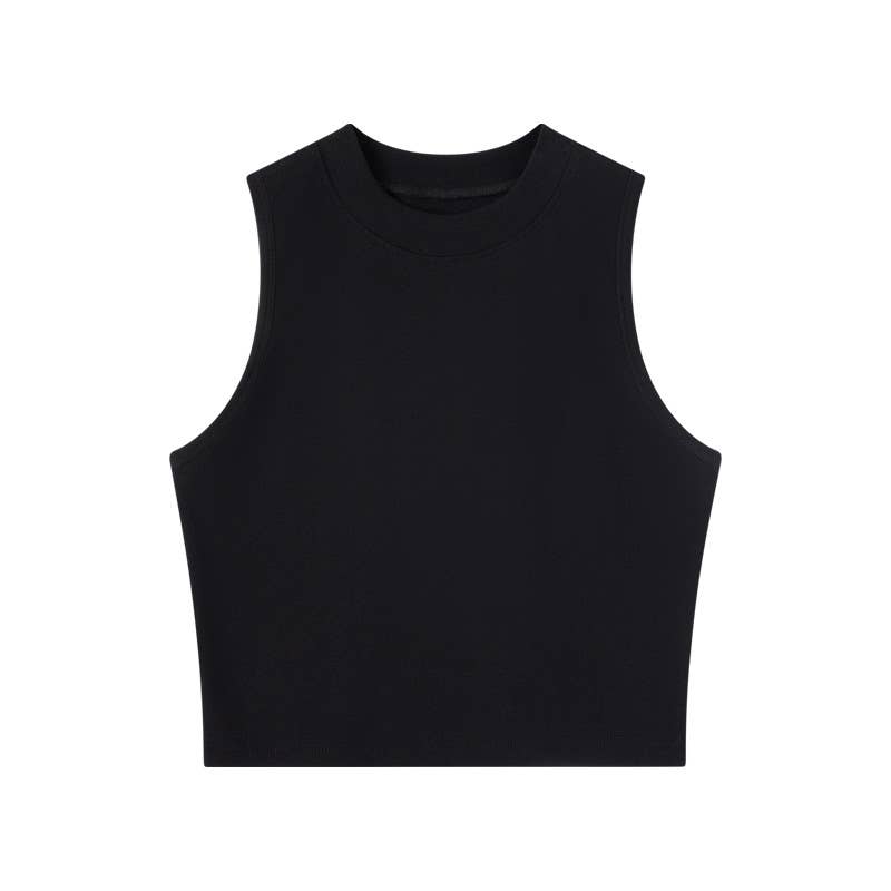 Basic Essential cotton blend fitted high neck crop tank top