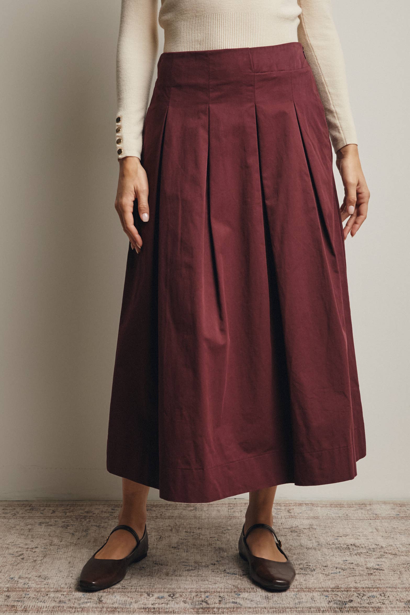 Pleated A-Line Midi Skirt